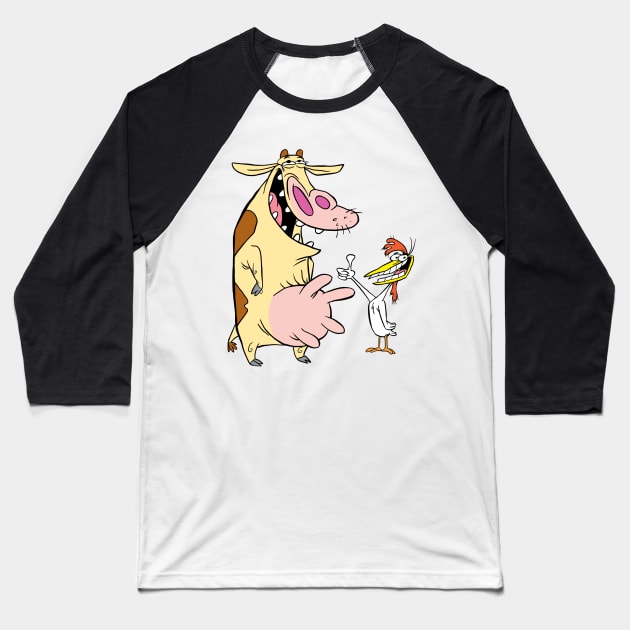 Chicken & Cow Baseball T-Shirt by tabslabred